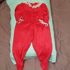 Vintage Red Kids Footie with Lace Accents